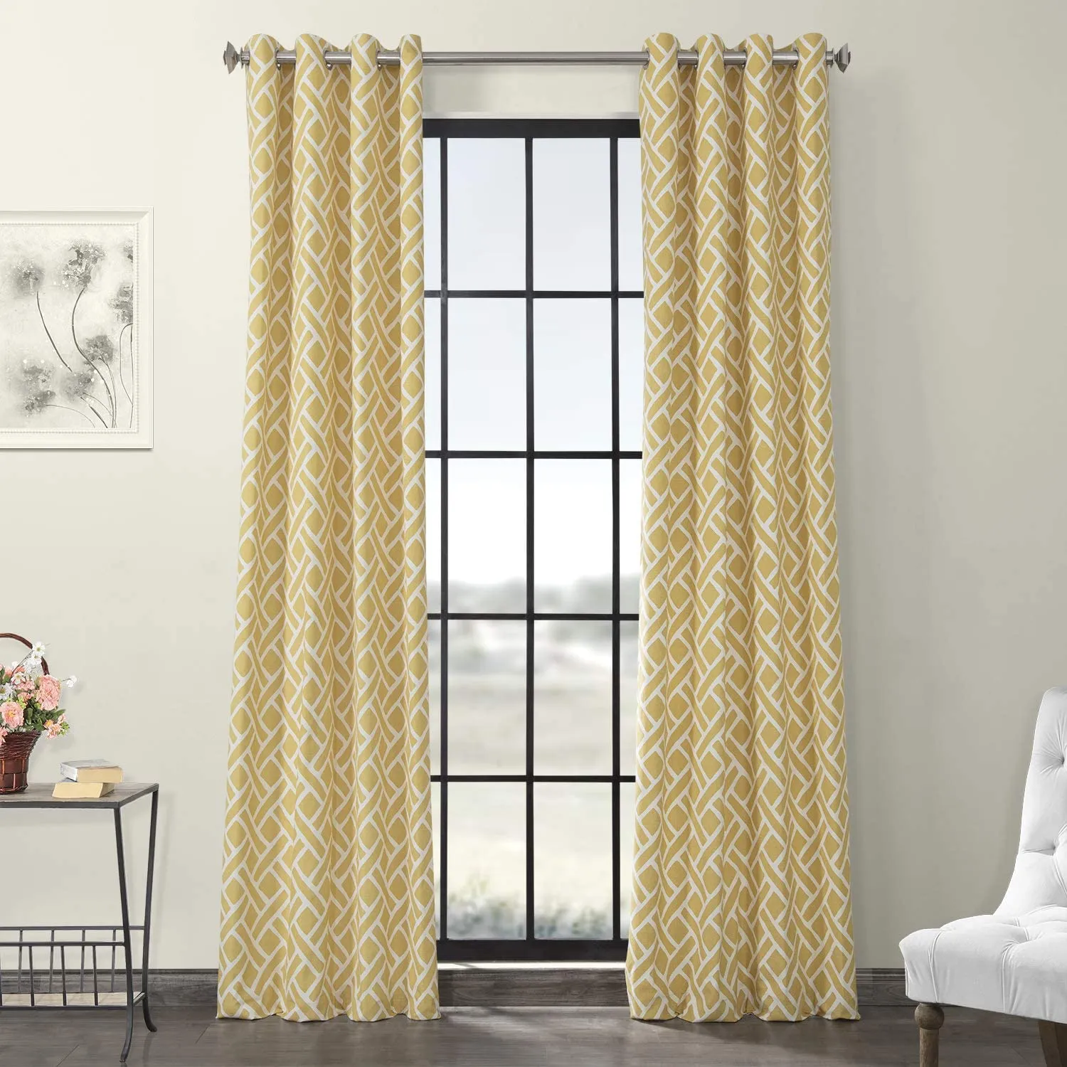 100% Cotton Mustard Curtains, Pack Of 2 - Ropeknots