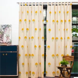 100% Cotton Room Darkening Curtains, Pack of 2 - Marigold Yellow