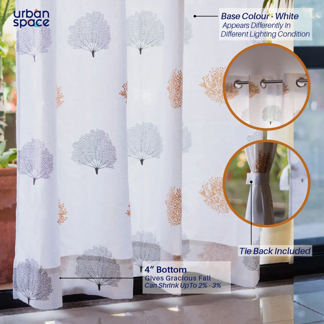 100% Premium Cotton Curtains, Autumn Tree Print, Pack of 2 - Brown & Mustard