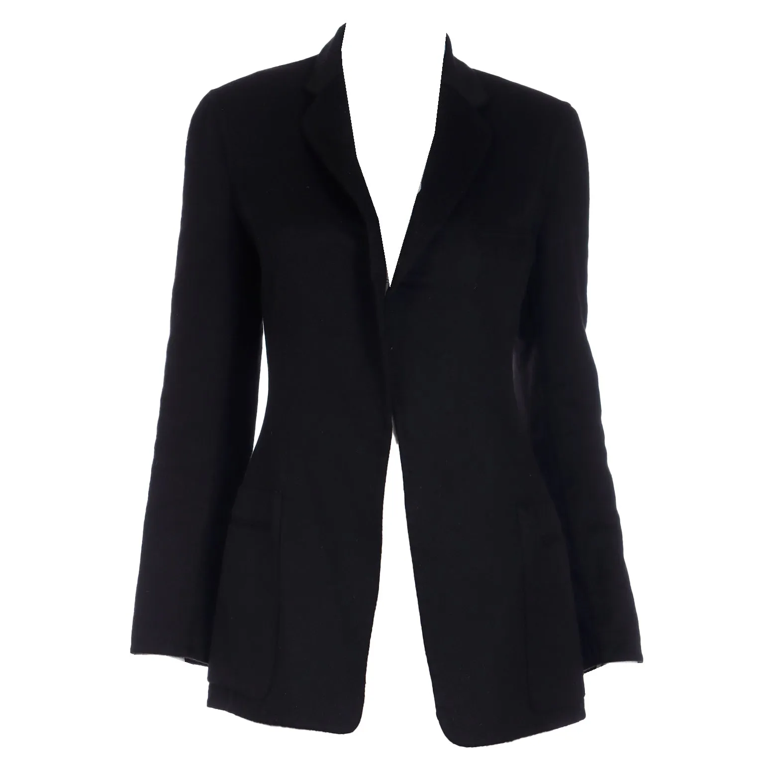 2000s Donna Karan Black Cashmere Open Front Blazer Jacket