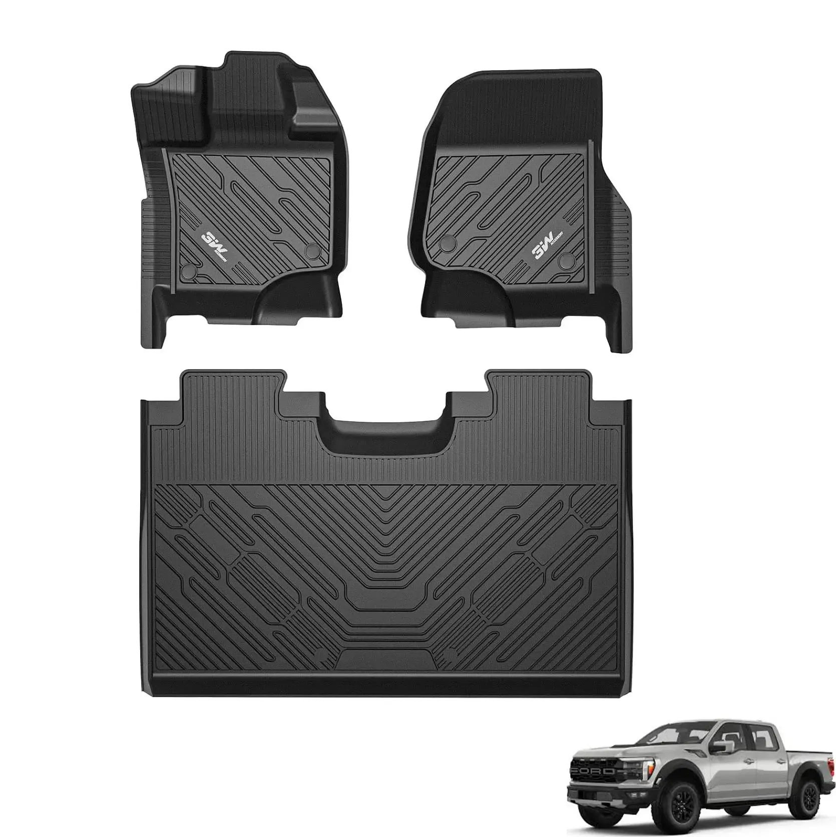 3W Ford F150 Custom Floor Mats F-150 Lightning SuperCrew Cab 2015-2025 TPE Material & All-Weather Protection