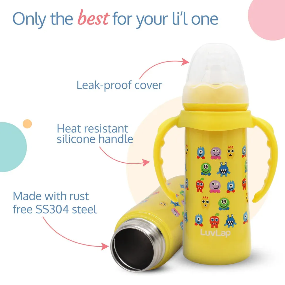 4 in 1 Slim Neck Steel Baby bottle cum Sipper, Yellow, 240 ml