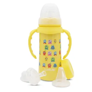 4 in 1 Slim Neck Steel Baby bottle cum Sipper, Yellow, 240 ml