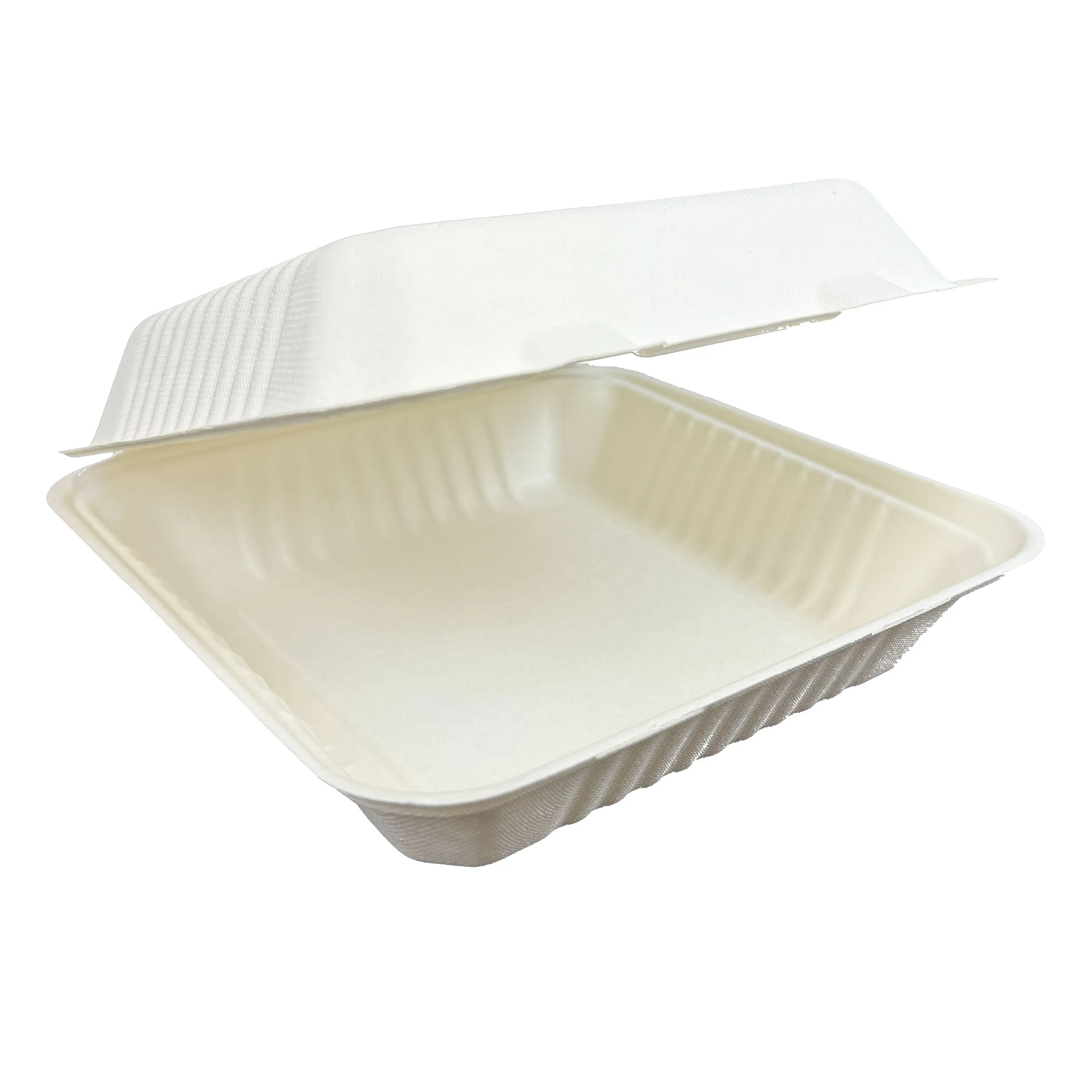 8 x 8 x 3 inches Bagasse 1-Compartment Disposable Hinged Containers 200 Pack Sugarcane Biodegradable Take out Bento Box