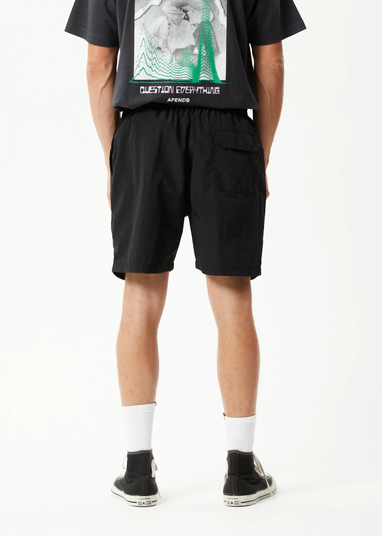 AFENDS Mens Baywatch Intergalactic - Elastic Waist Shorts - Black