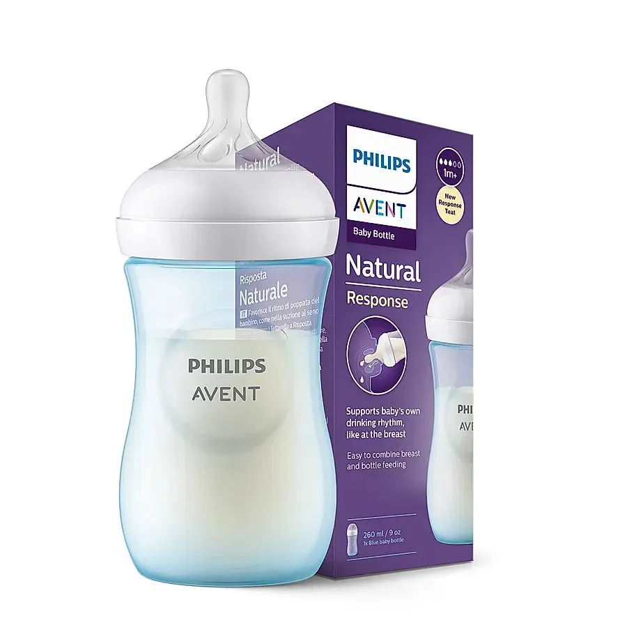 Avent Natural Response Feeding Bottle | Blue | 260ml | BPA Free | for Babies aged 3 to 6 months |