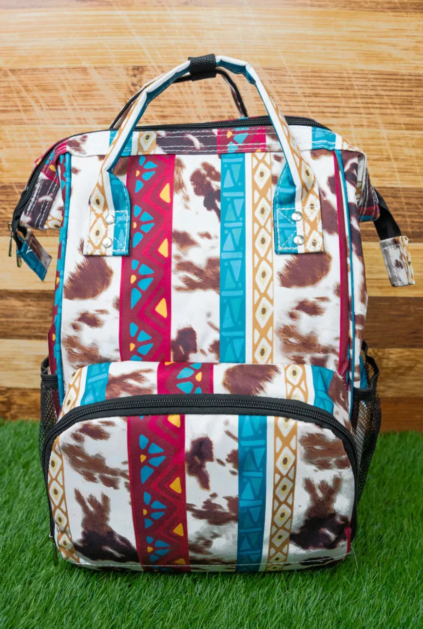 Aztec Ridge Brown Cow Diaper Bag Back Pack High Quality Canvas