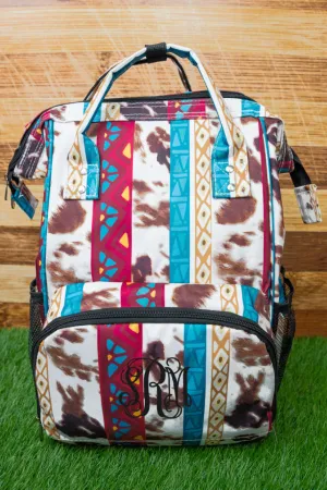 Aztec Ridge Brown Cow Diaper Bag Back Pack High Quality Canvas