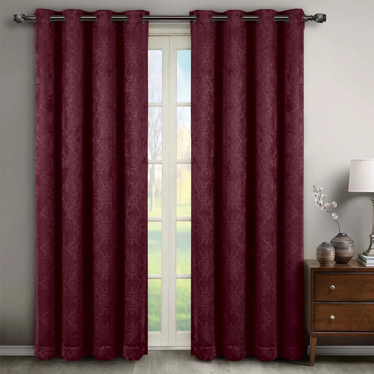 Bella Blackout Weave Paisley Grommet Curtain Panels (Set of 2)