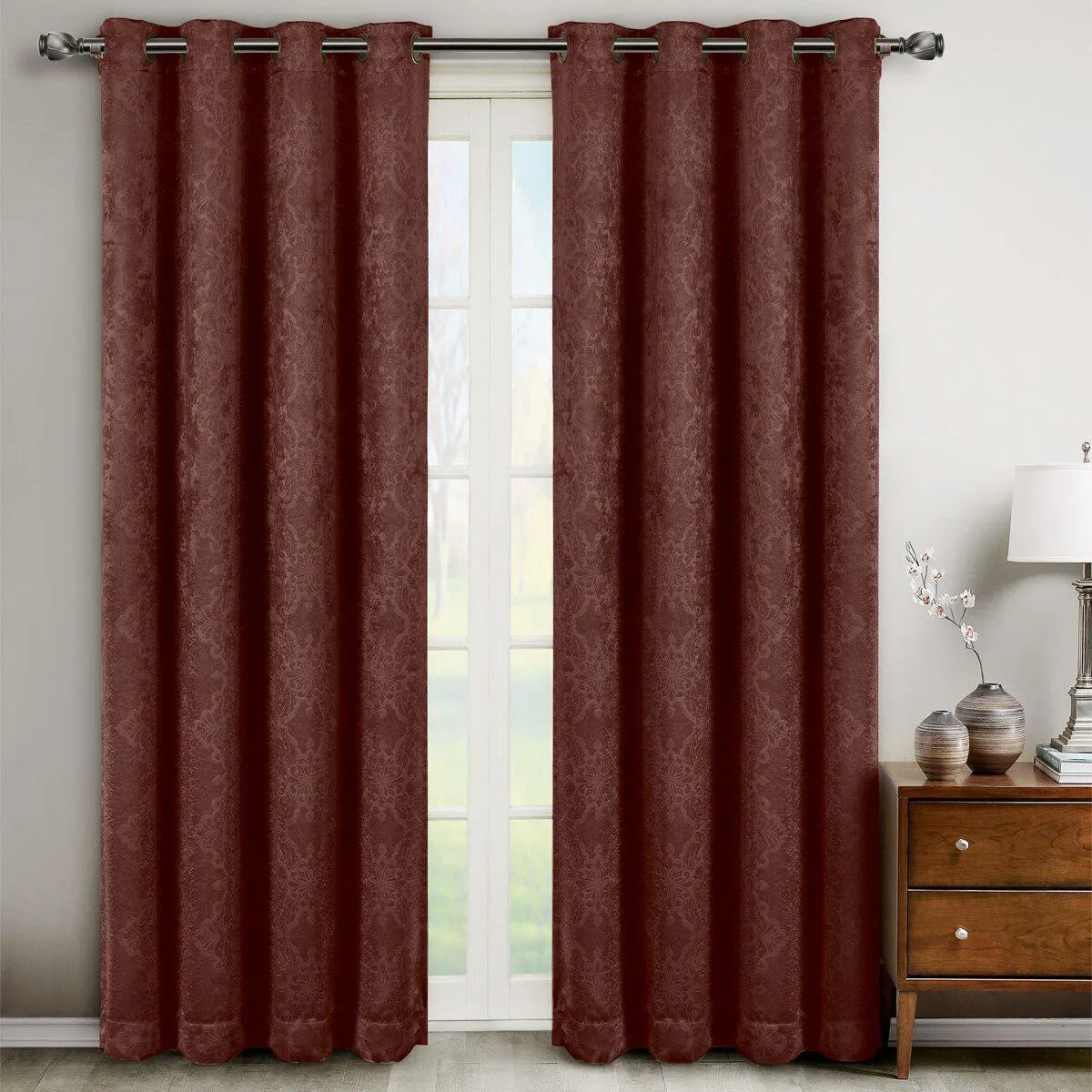 Bella Blackout Weave Paisley Grommet Curtain Panels (Set of 2)