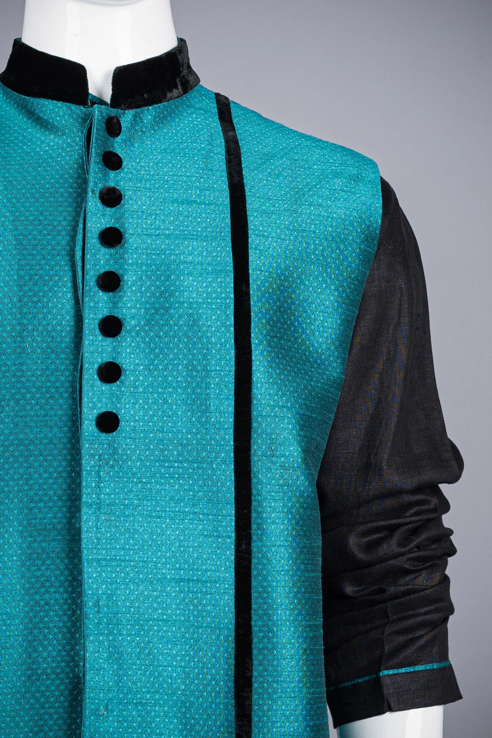 Black & Rama Linen Nehru Jacket Set