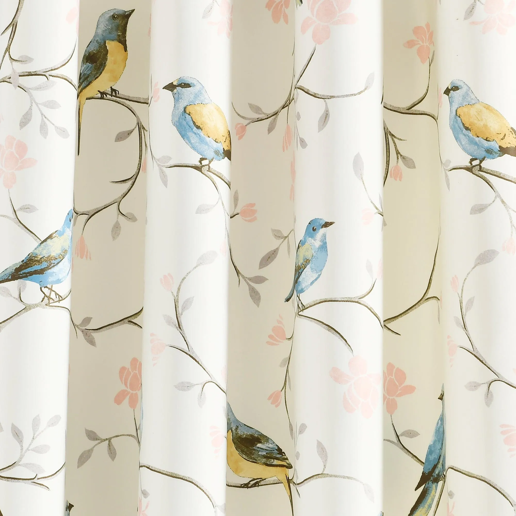 Botanical Bird & Flower Light Filtering Window Curtain Panel Set