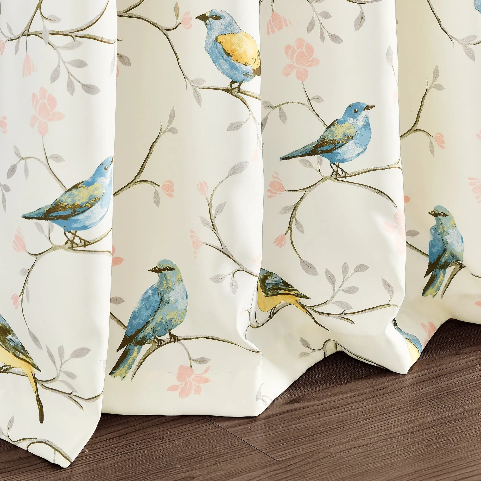 Botanical Bird & Flower Light Filtering Window Curtain Panel Set