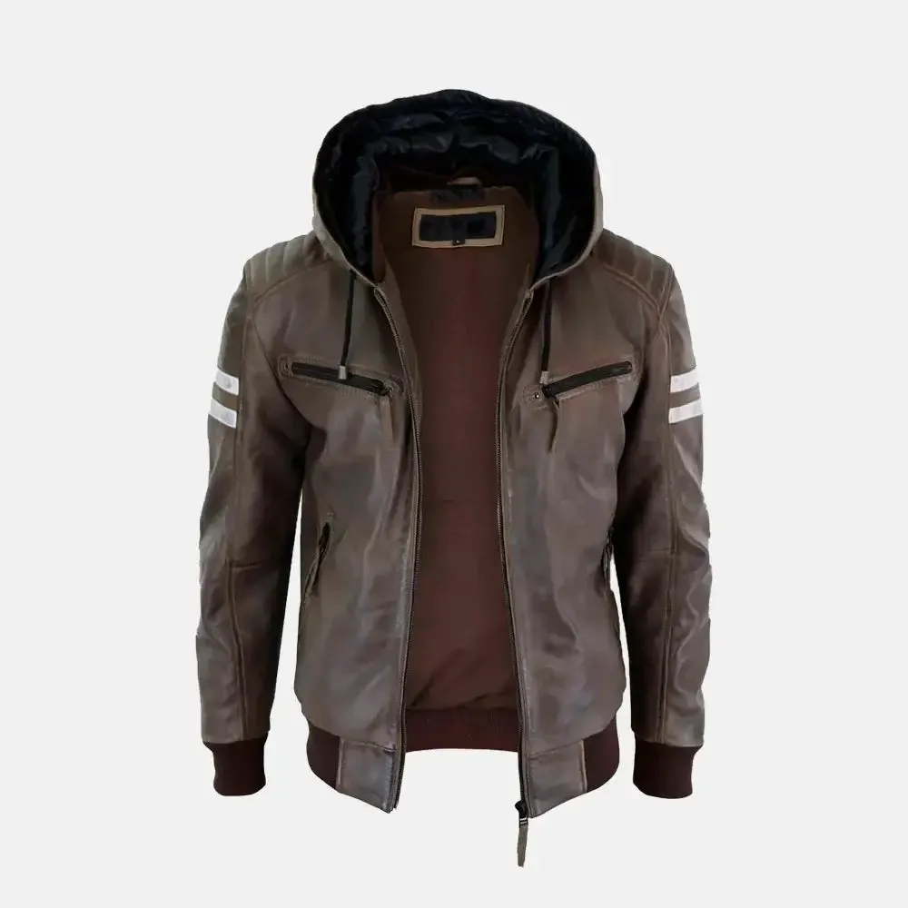 Caspian Men's Real Leather Jacket With Hood