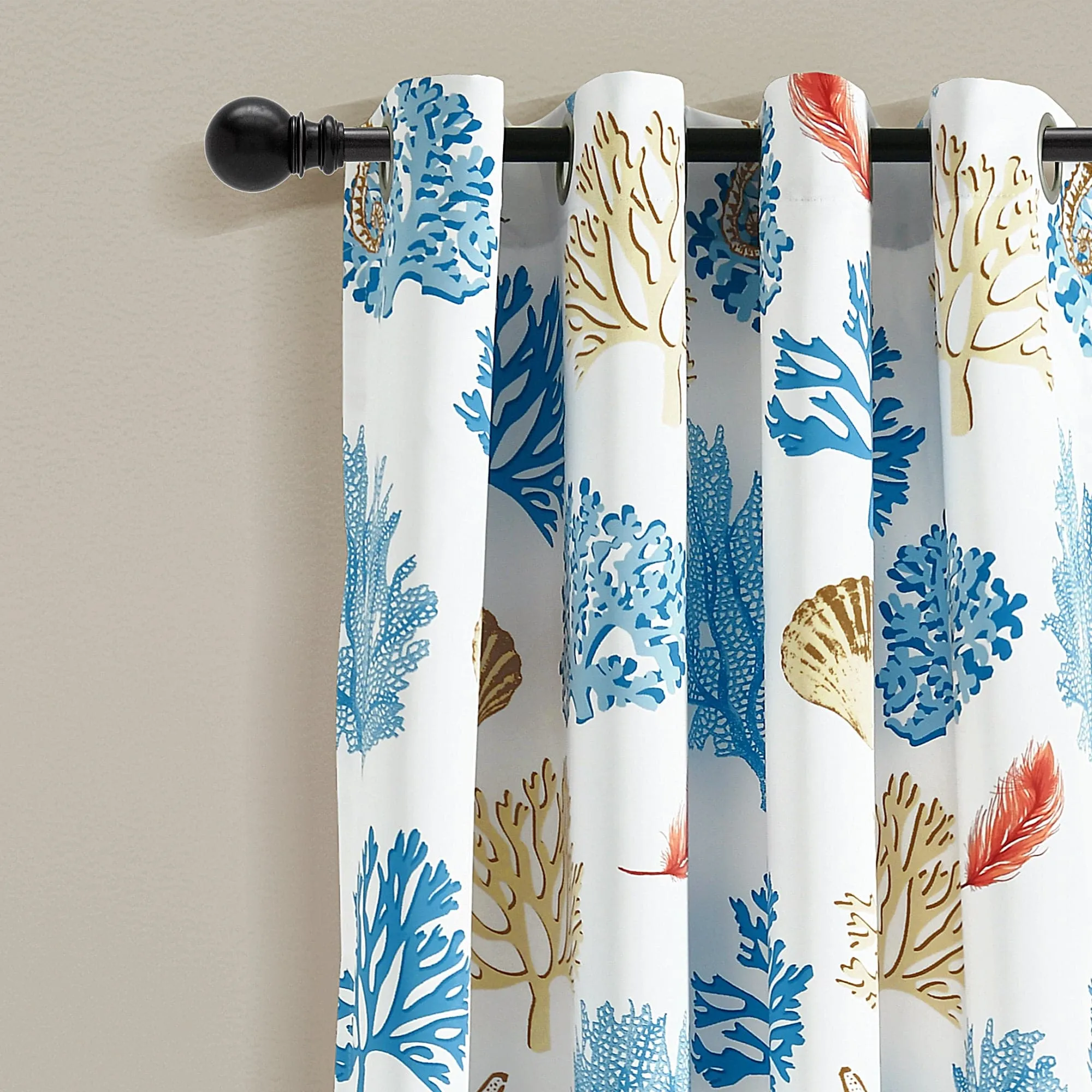 Coastal Reef Feather Light Filtering Window Curtain Panel Set