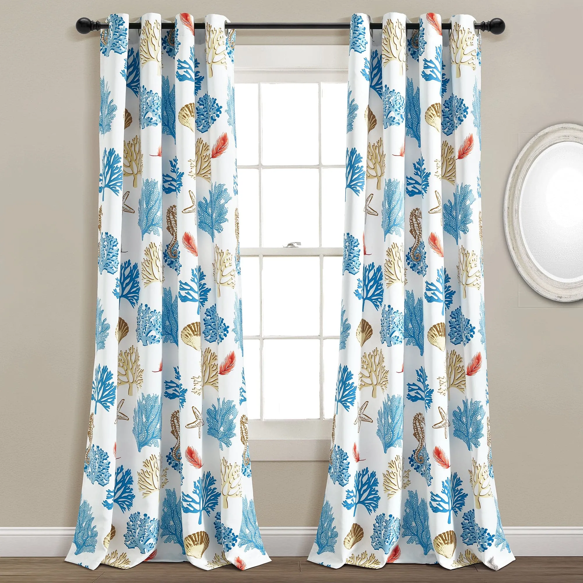 Coastal Reef Feather Light Filtering Window Curtain Panel Set