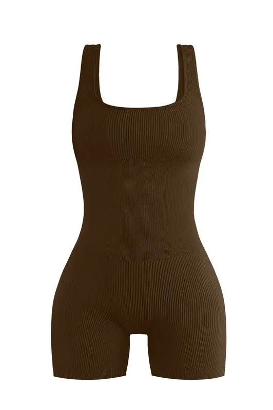 Coffee One Piece Ribbed Seamless Romper