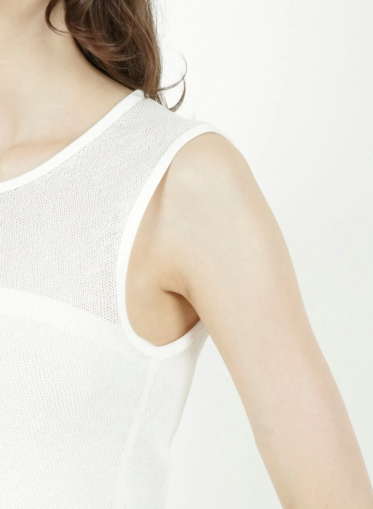 COTTON FAUX LINEN KNIT ASYMME TANK TOP