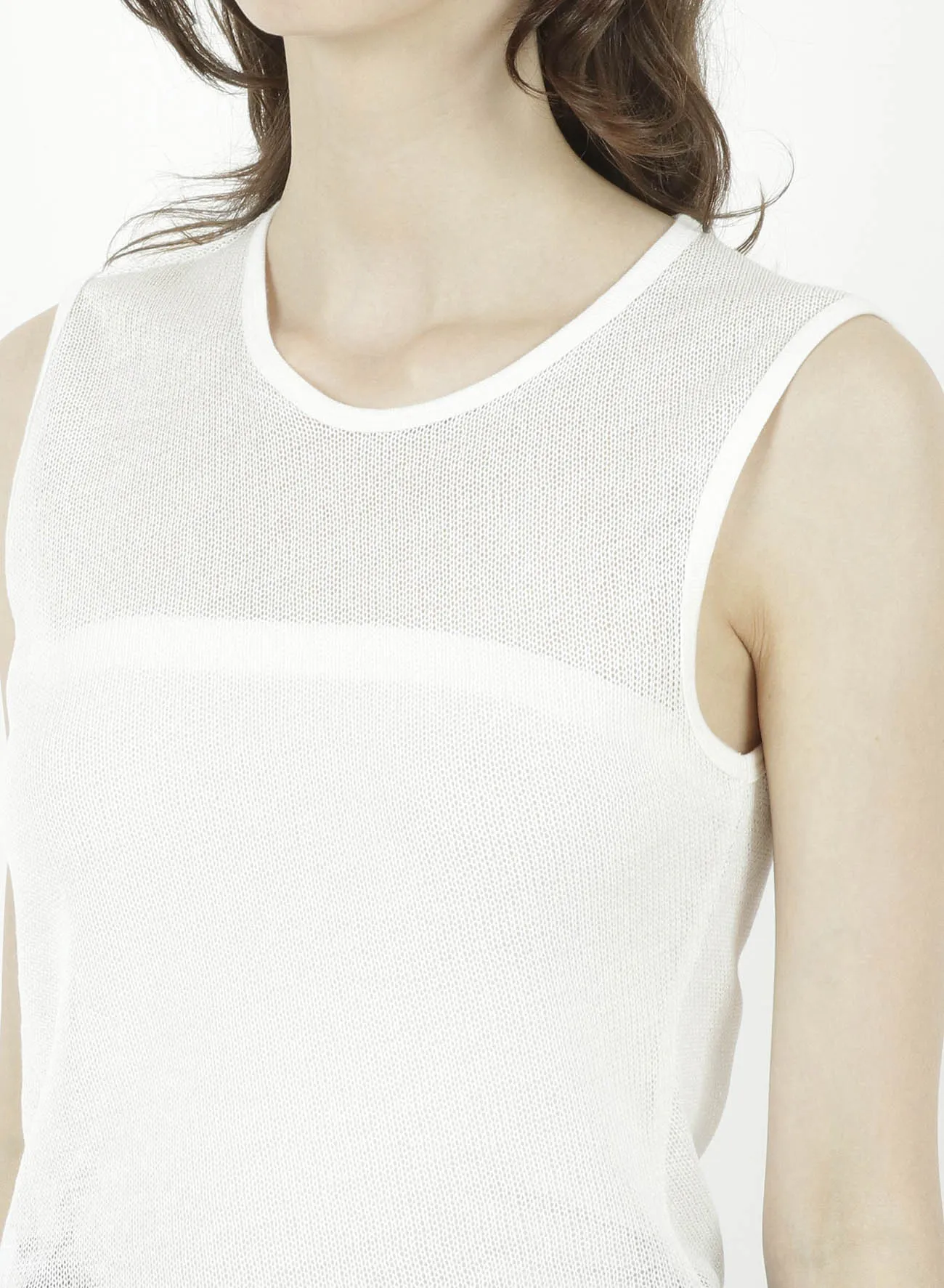 COTTON FAUX LINEN KNIT ASYMME TANK TOP