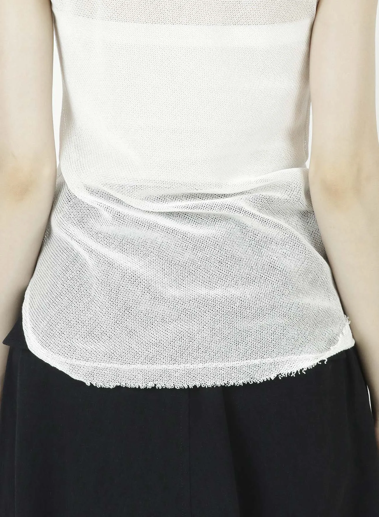 COTTON FAUX LINEN KNIT ASYMME TANK TOP