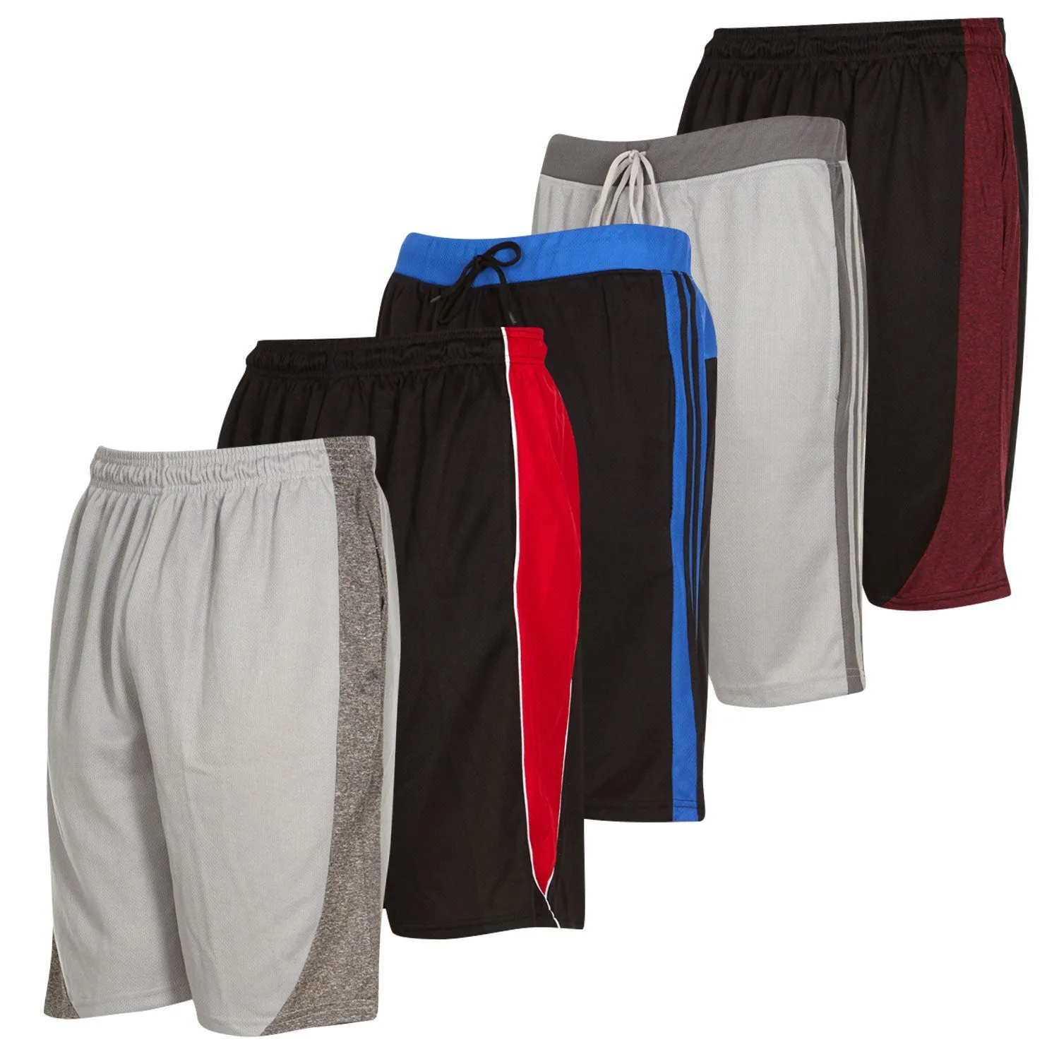 DARESAY Mens Athletic Shorts with Pockets - Dry Fit Mens Shorts - Active Workout & Sports Shorts for Men (5 Pack)