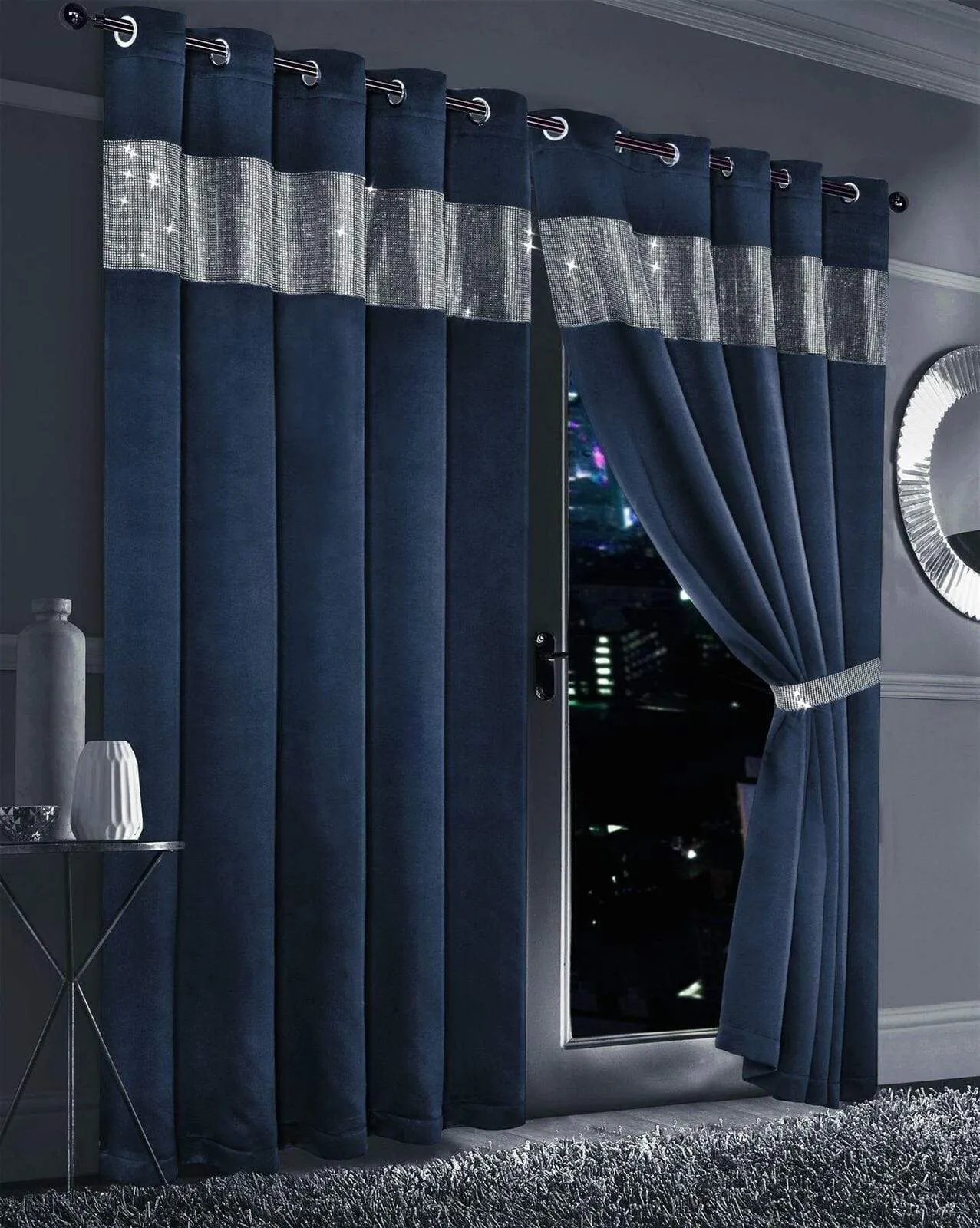 Diamante Blackout Curtains with Glitz Detailing Room Darkening Eyelet Ring Top Thermal Insulation Multiple Colors and Sizes by OLIVIA ROCCO