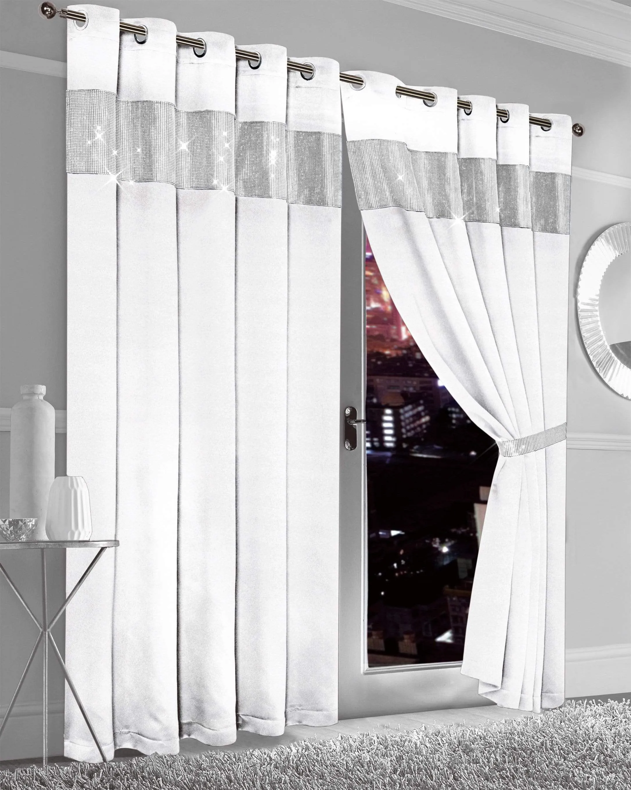 Diamante Blackout Curtains with Glitz Detailing Room Darkening Eyelet Ring Top Thermal Insulation Multiple Colors and Sizes by OLIVIA ROCCO