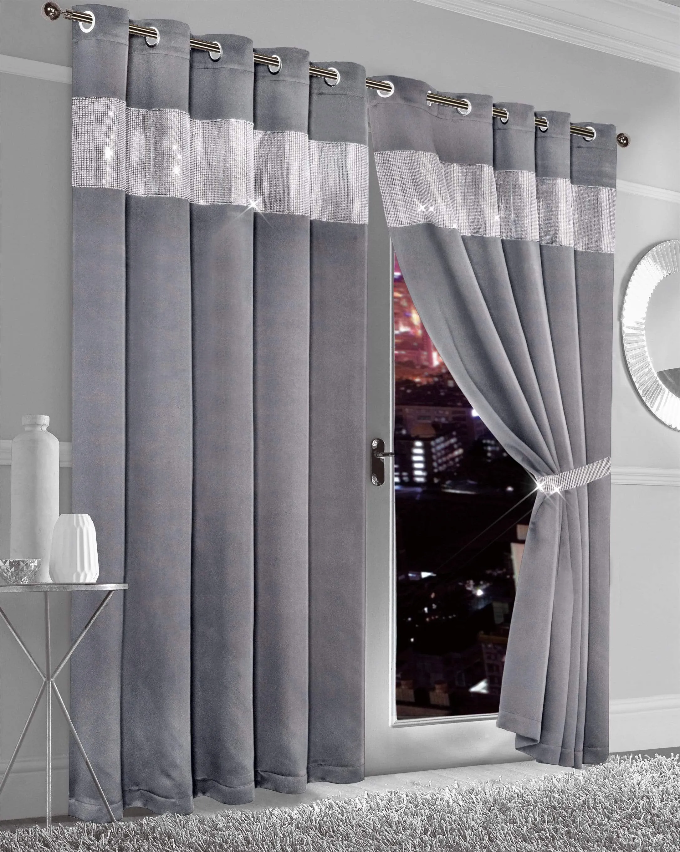 Diamante Blackout Curtains with Glitz Detailing Room Darkening Eyelet Ring Top Thermal Insulation Multiple Colors and Sizes by OLIVIA ROCCO