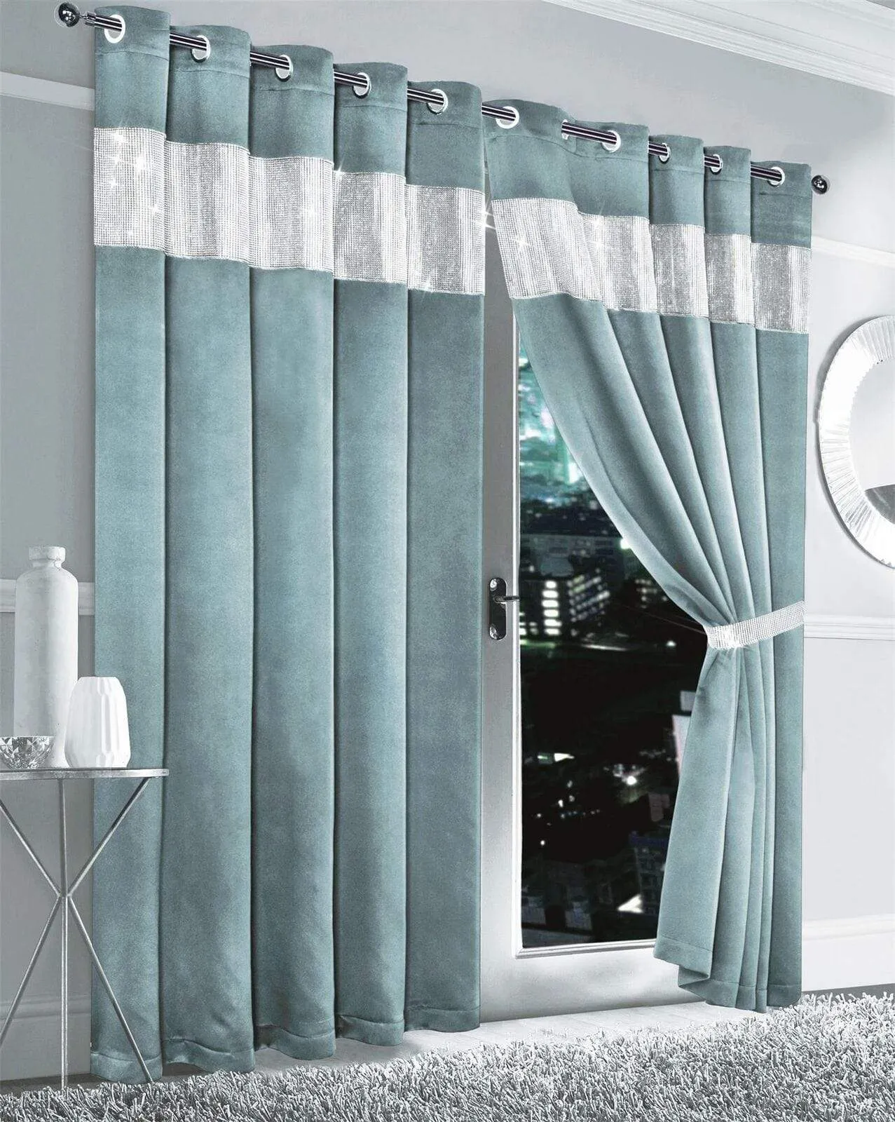 Diamante Blackout Curtains with Glitz Detailing Room Darkening Eyelet Ring Top Thermal Insulation Multiple Colors and Sizes by OLIVIA ROCCO