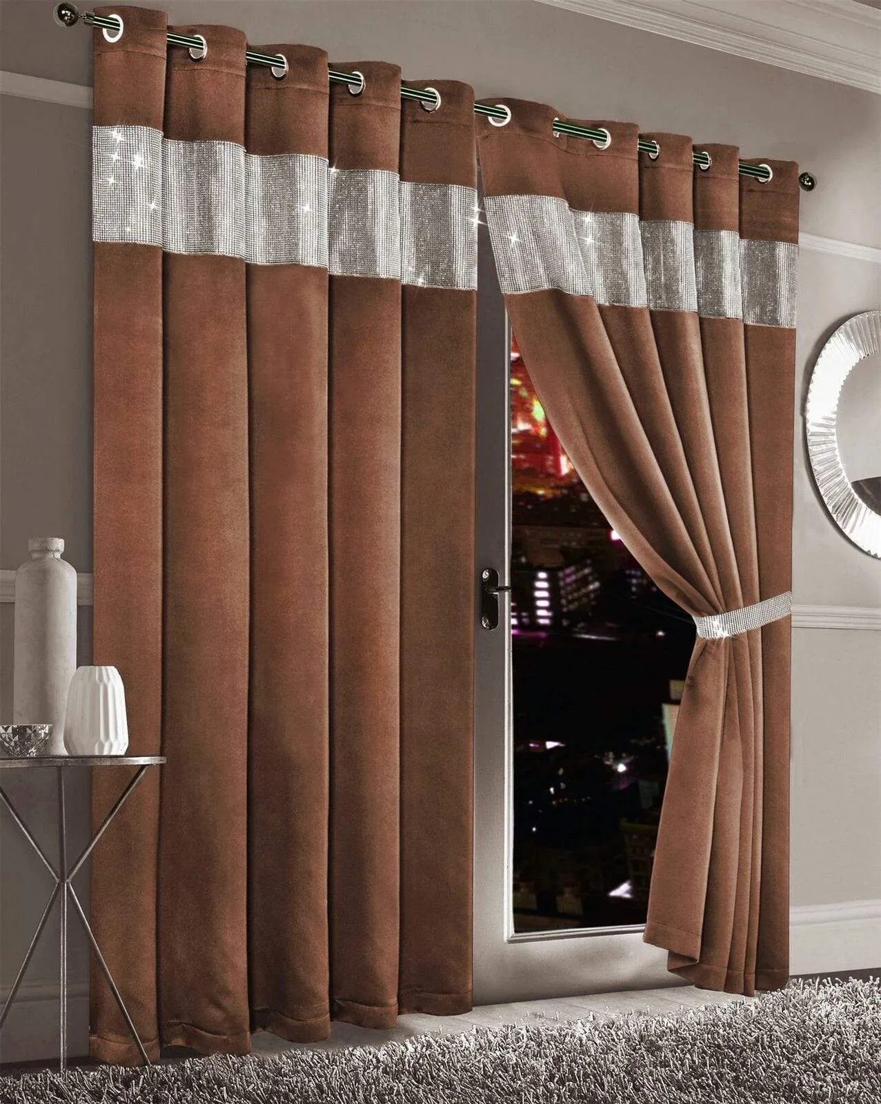 Diamante Blackout Curtains with Glitz Detailing Room Darkening Eyelet Ring Top Thermal Insulation Multiple Colors and Sizes by OLIVIA ROCCO