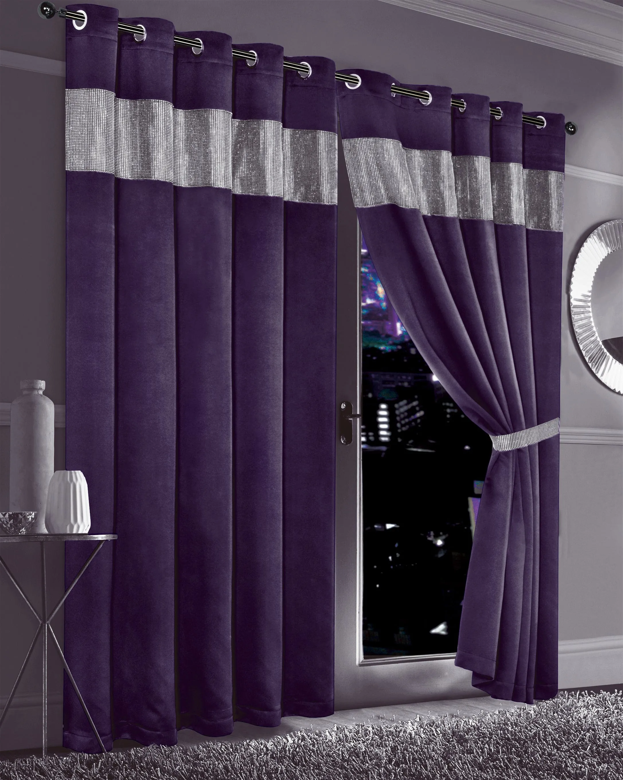 Diamante Blackout Curtains with Glitz Detailing Room Darkening Eyelet Ring Top Thermal Insulation Multiple Colors and Sizes by OLIVIA ROCCO