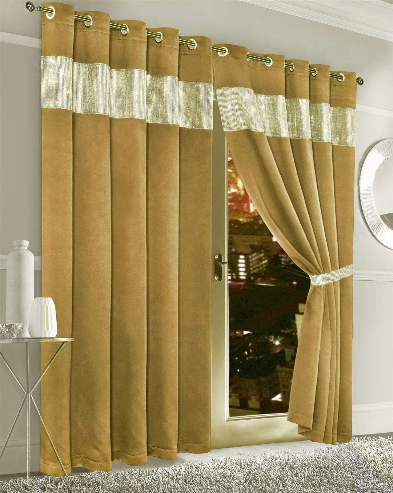 Diamante Blackout Curtains with Glitz Detailing Room Darkening Eyelet Ring Top Thermal Insulation Multiple Colors and Sizes by OLIVIA ROCCO