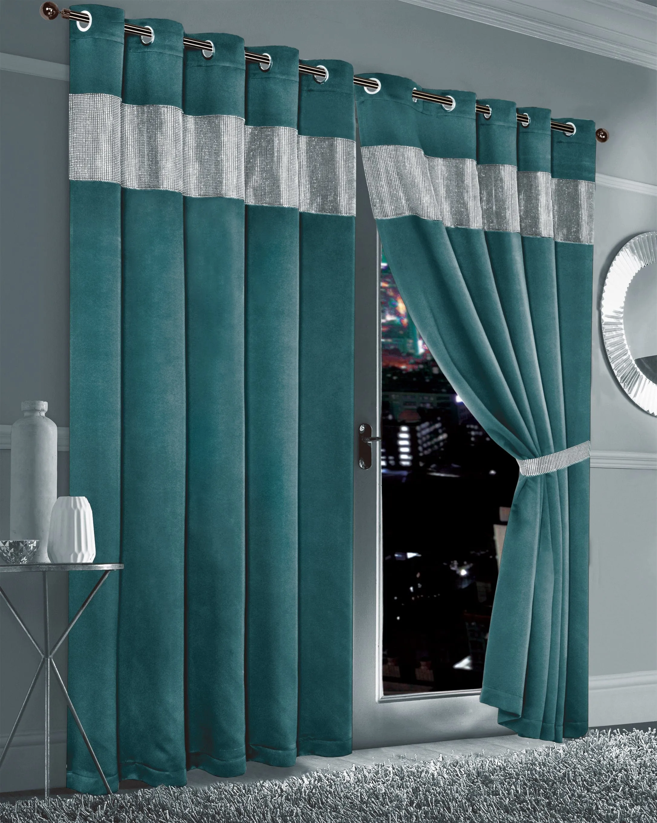 Diamante Blackout Curtains with Glitz Detailing Room Darkening Eyelet Ring Top Thermal Insulation Multiple Colors and Sizes by OLIVIA ROCCO