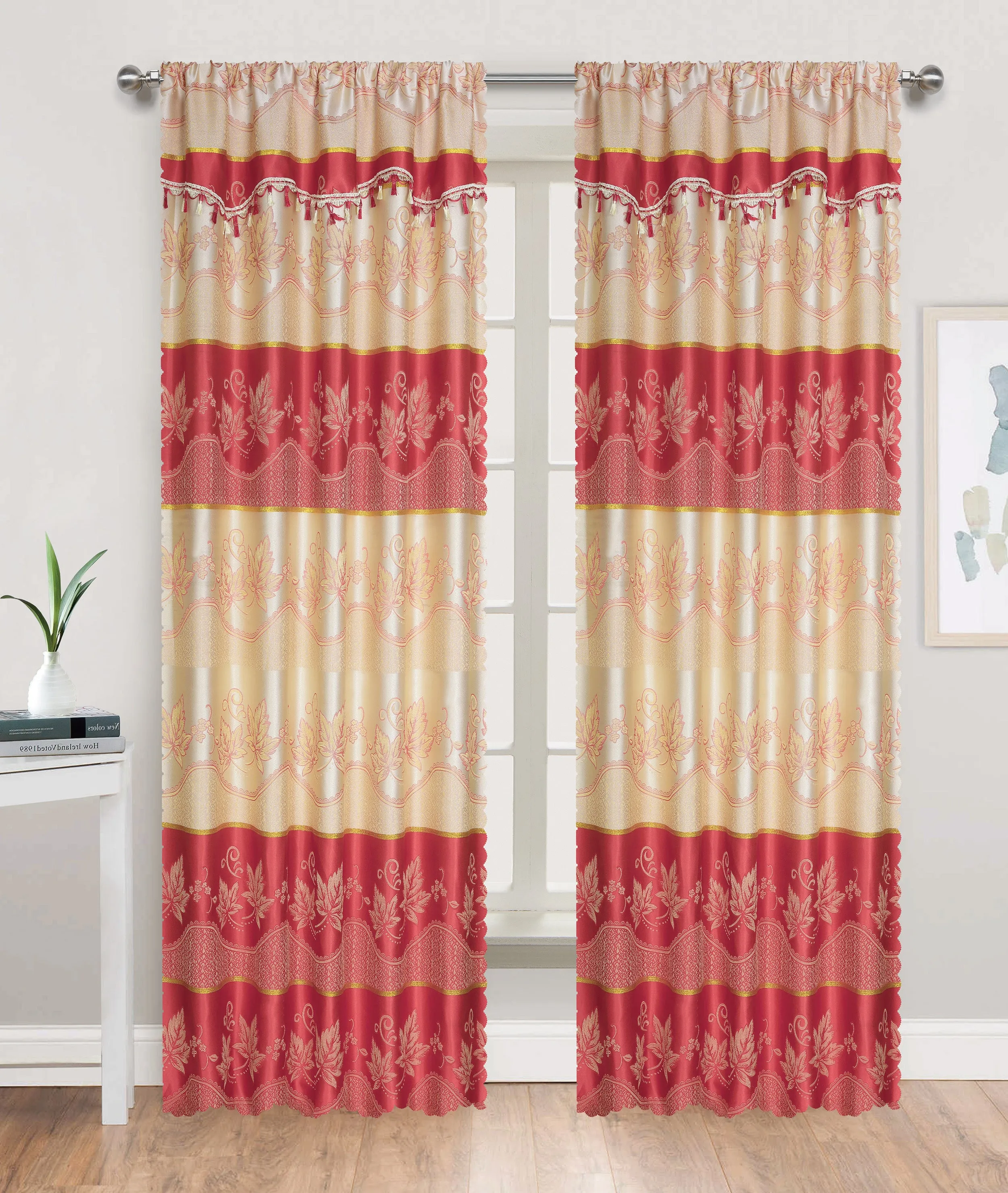 Embossed Maple Rod Pocket Window Curtain Panel, 81030