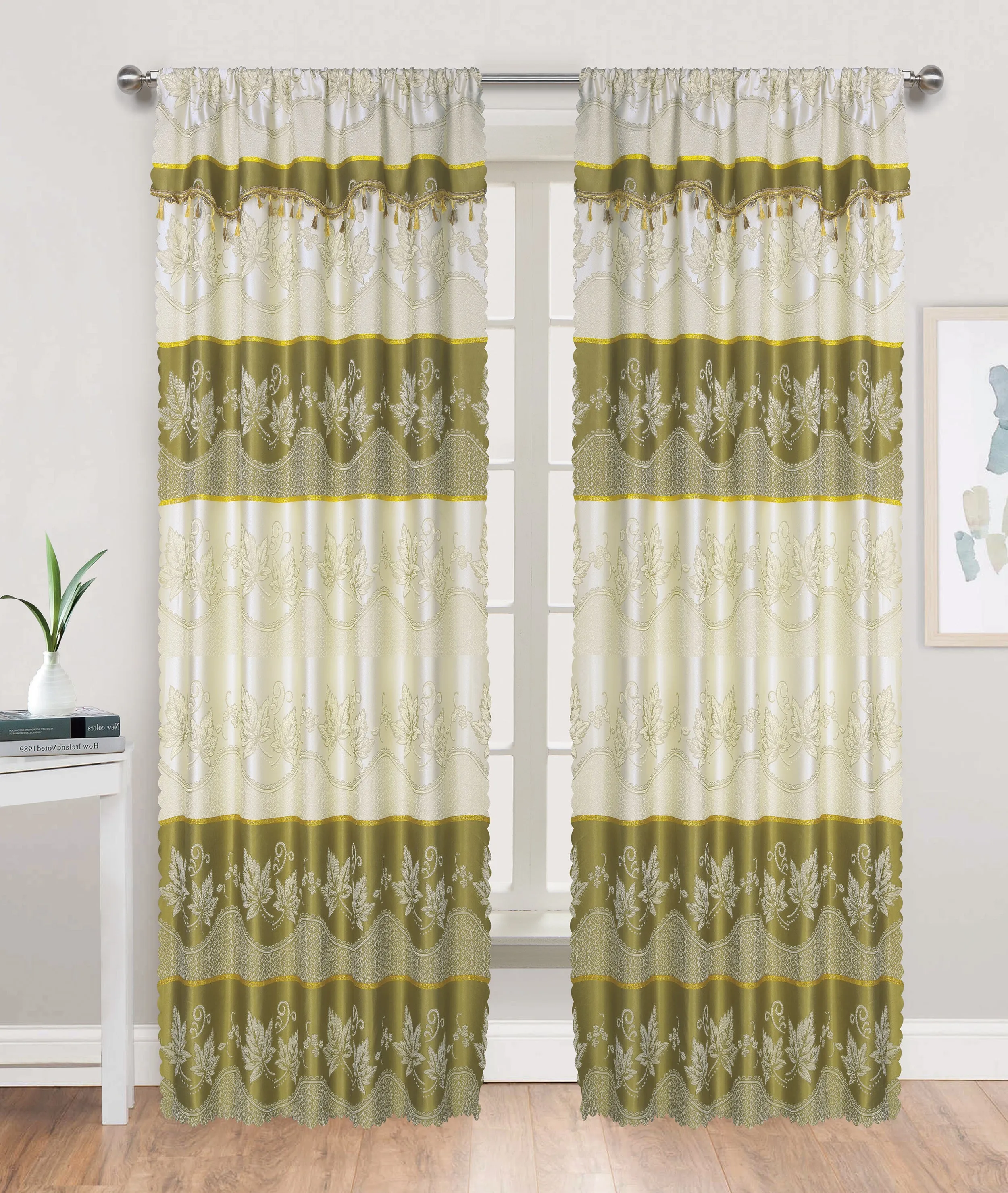 Embossed Maple Rod Pocket Window Curtain Panel, 81030