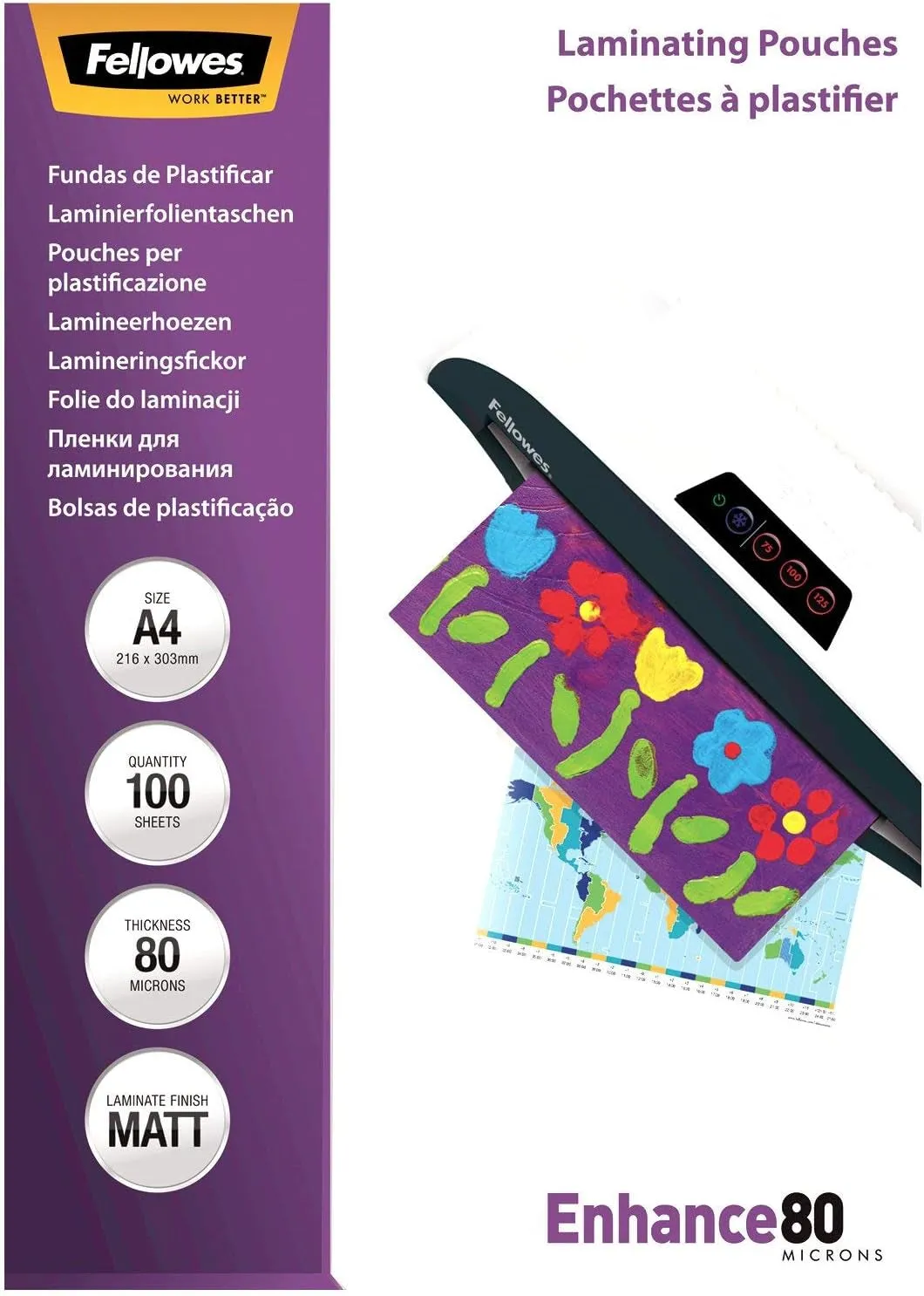 Fellowes A4 Laminating Pouches, Matt Finish, 100 Sheets, 160 Micron (2 X 80 Micron) High Quality Finish, Ideal for Photos and Notices