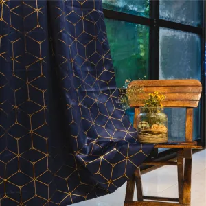 Gold Foil Printed 80-85% Blackout Curtains - Pack of 1 Curtain - Navy Blue