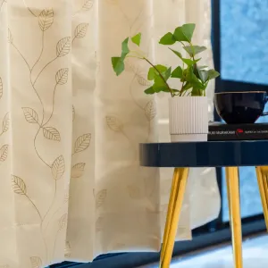 Gold Foil Printed 80-85% Blackout Curtains - Pack of 1 - Leaf- Beige