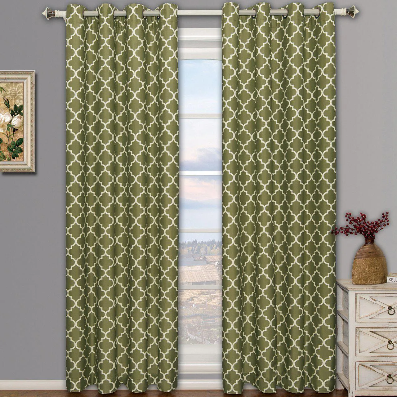 Green Meridian Room-Darkening Thermal Insulated Curtain Pair (Set of 2 Panels)