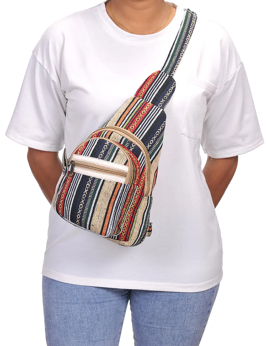 Hippie Boho Cotton Bohemian Crossbody Sling Bag Backpack