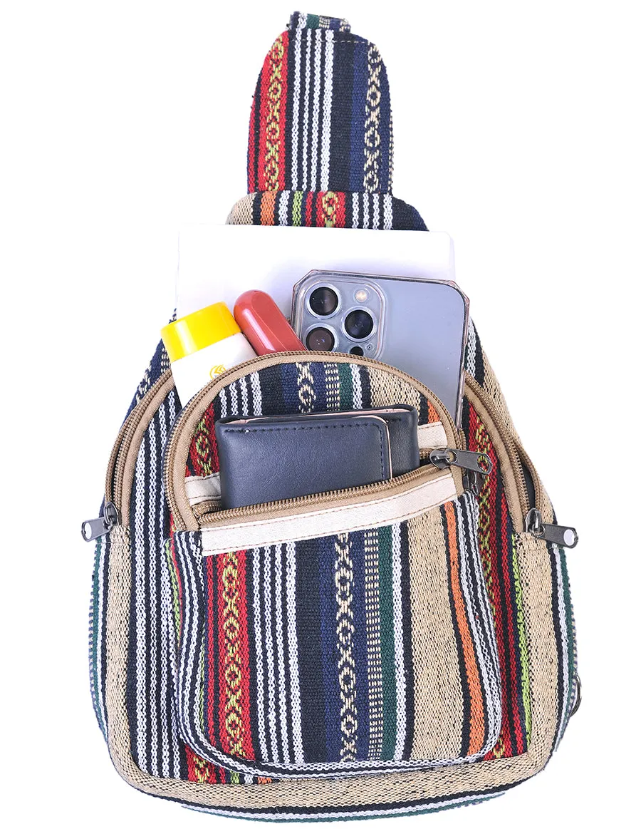 Hippie Boho Cotton Bohemian Crossbody Sling Bag Backpack