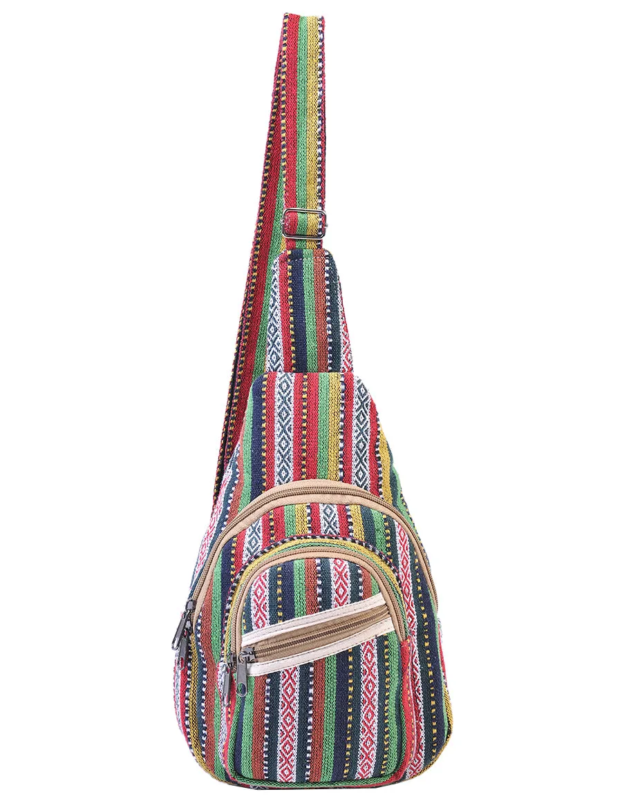 Hippie Boho Cotton Bohemian Crossbody Sling Bag Backpack