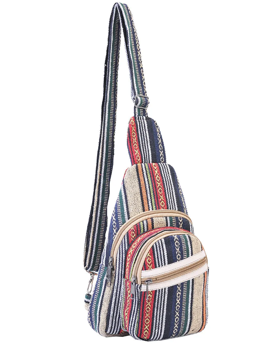 Hippie Boho Cotton Bohemian Crossbody Sling Bag Backpack