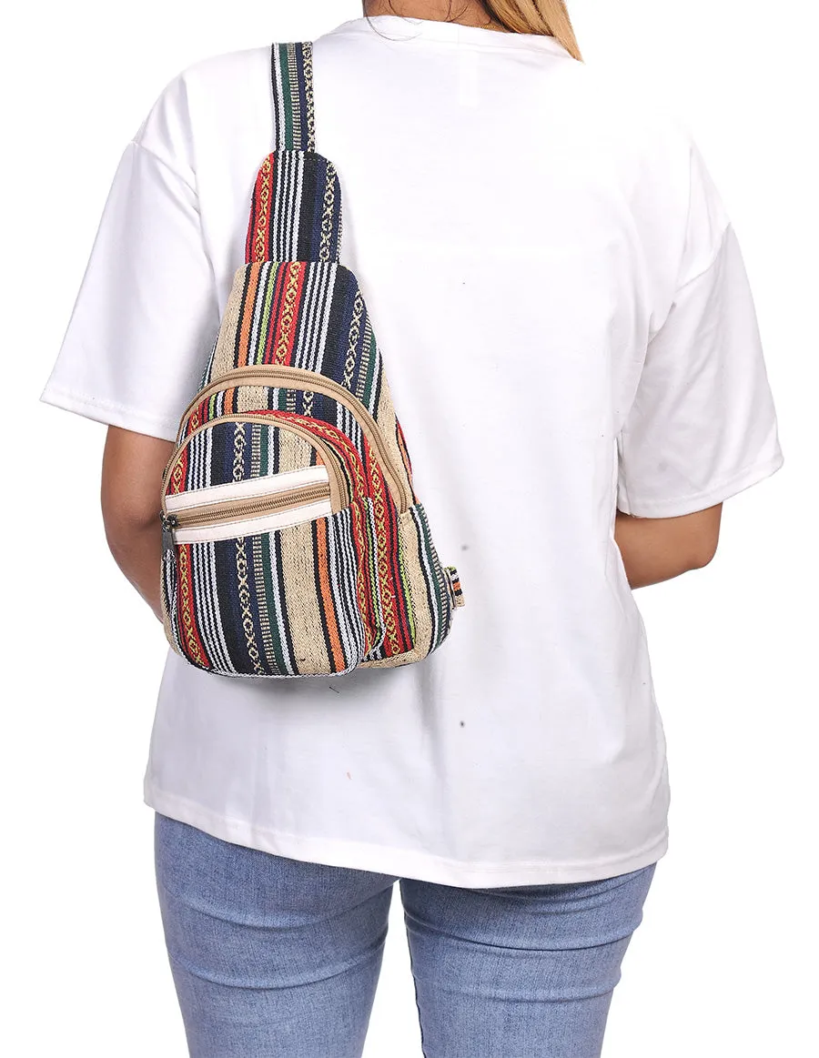 Hippie Boho Cotton Bohemian Crossbody Sling Bag Backpack