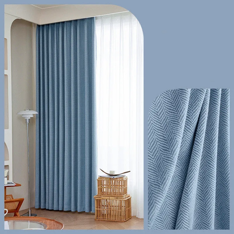 Home Fashion Herringbone Pattern Chenille Blackout Curtains – Stylish Solid Color Options