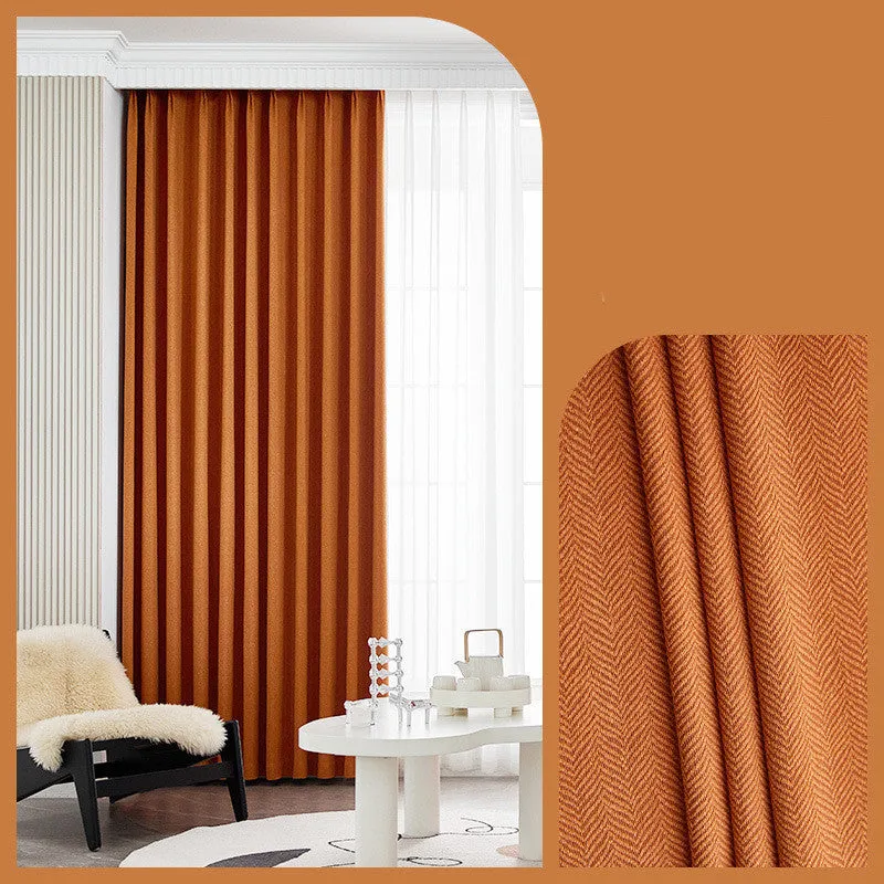 Home Fashion Herringbone Pattern Chenille Blackout Curtains – Stylish Solid Color Options