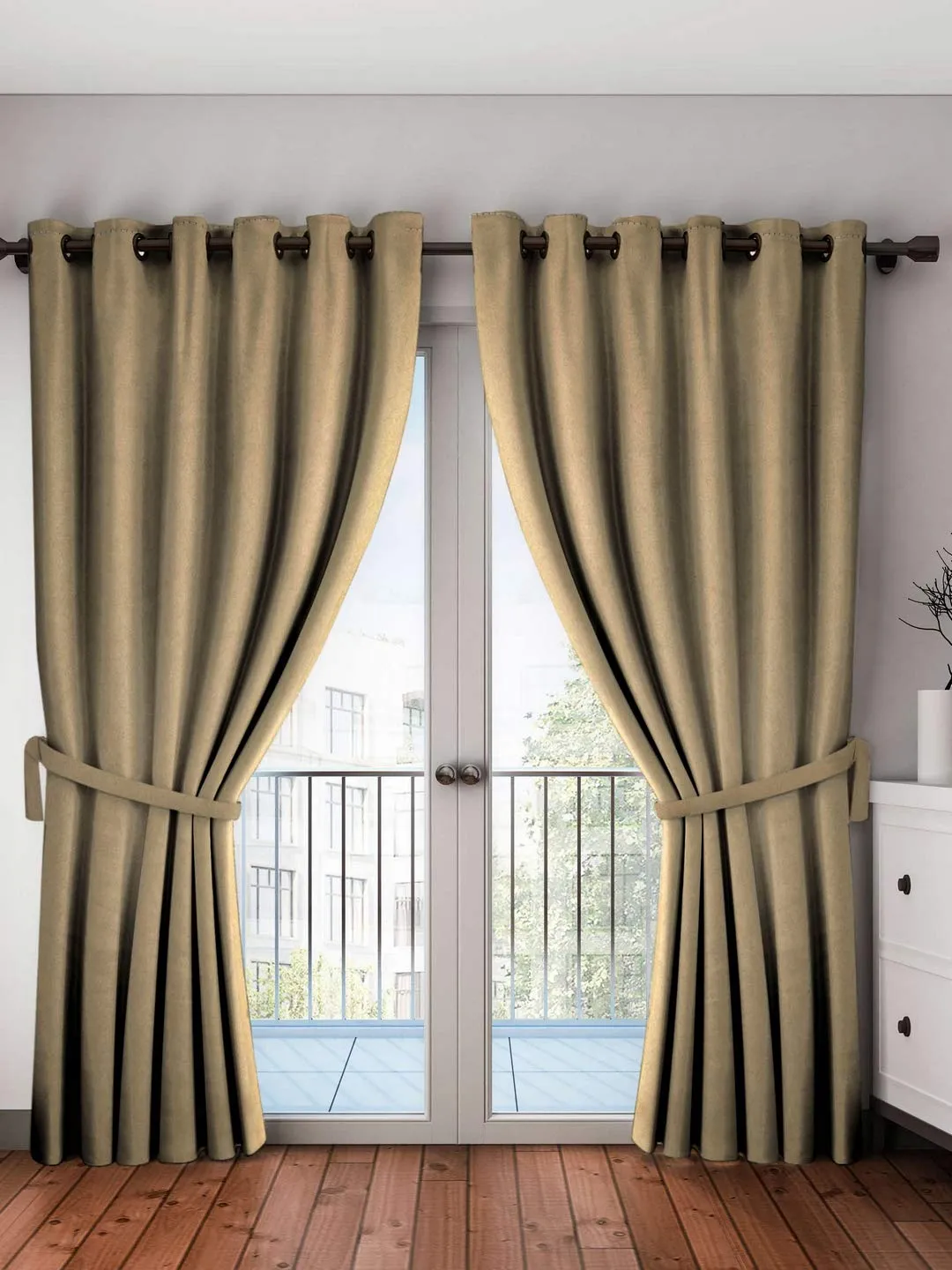 Home Sizzler Polyester Solid Door Curtain, Door - 7 Feet, Beige, Pack of 2, Blackout