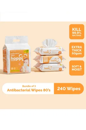 Hoppi Anti-Bacterial Wipes - 80 Pack X 3