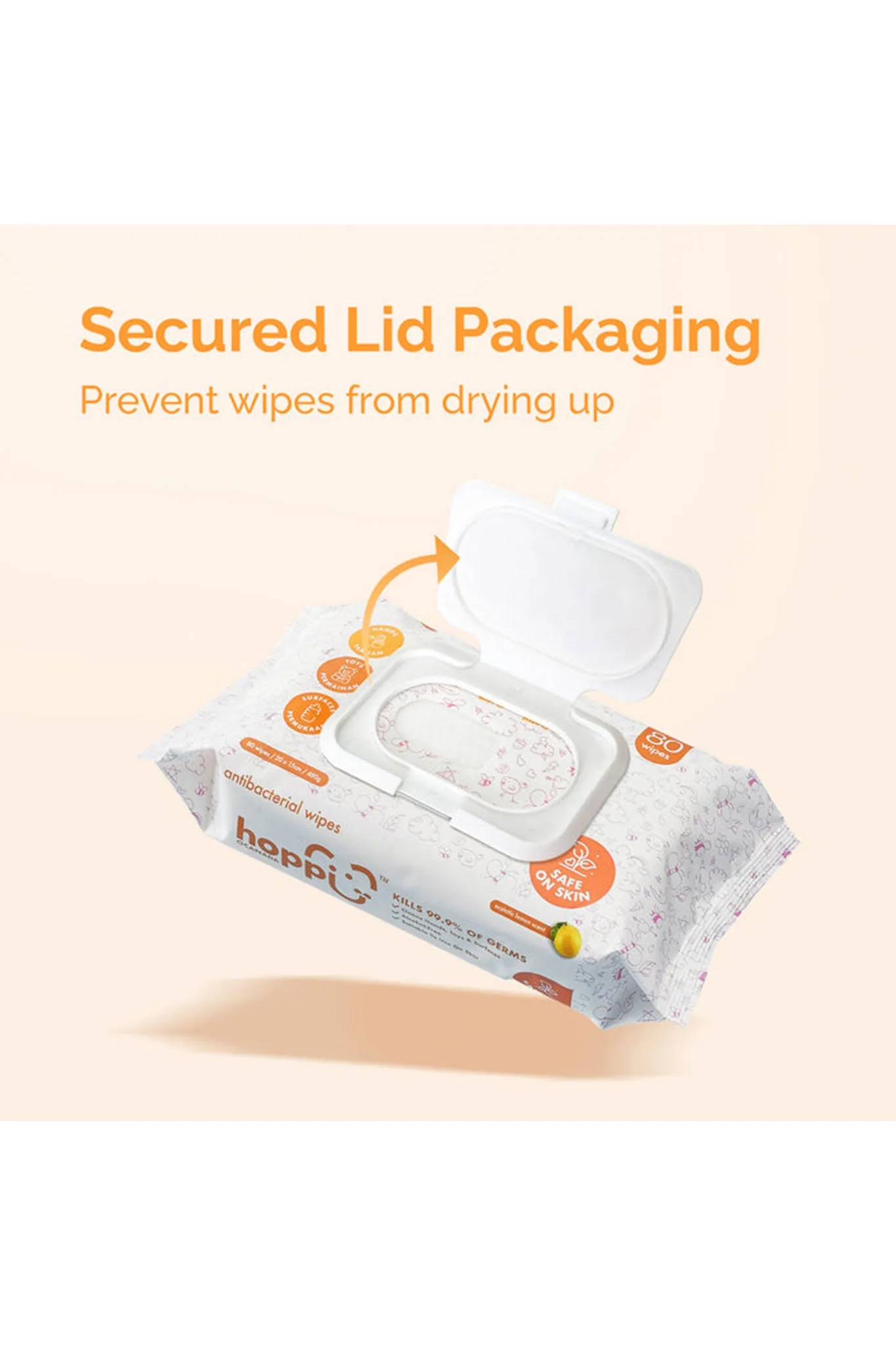 Hoppi Anti-Bacterial Wipes - 80 Pack X 3