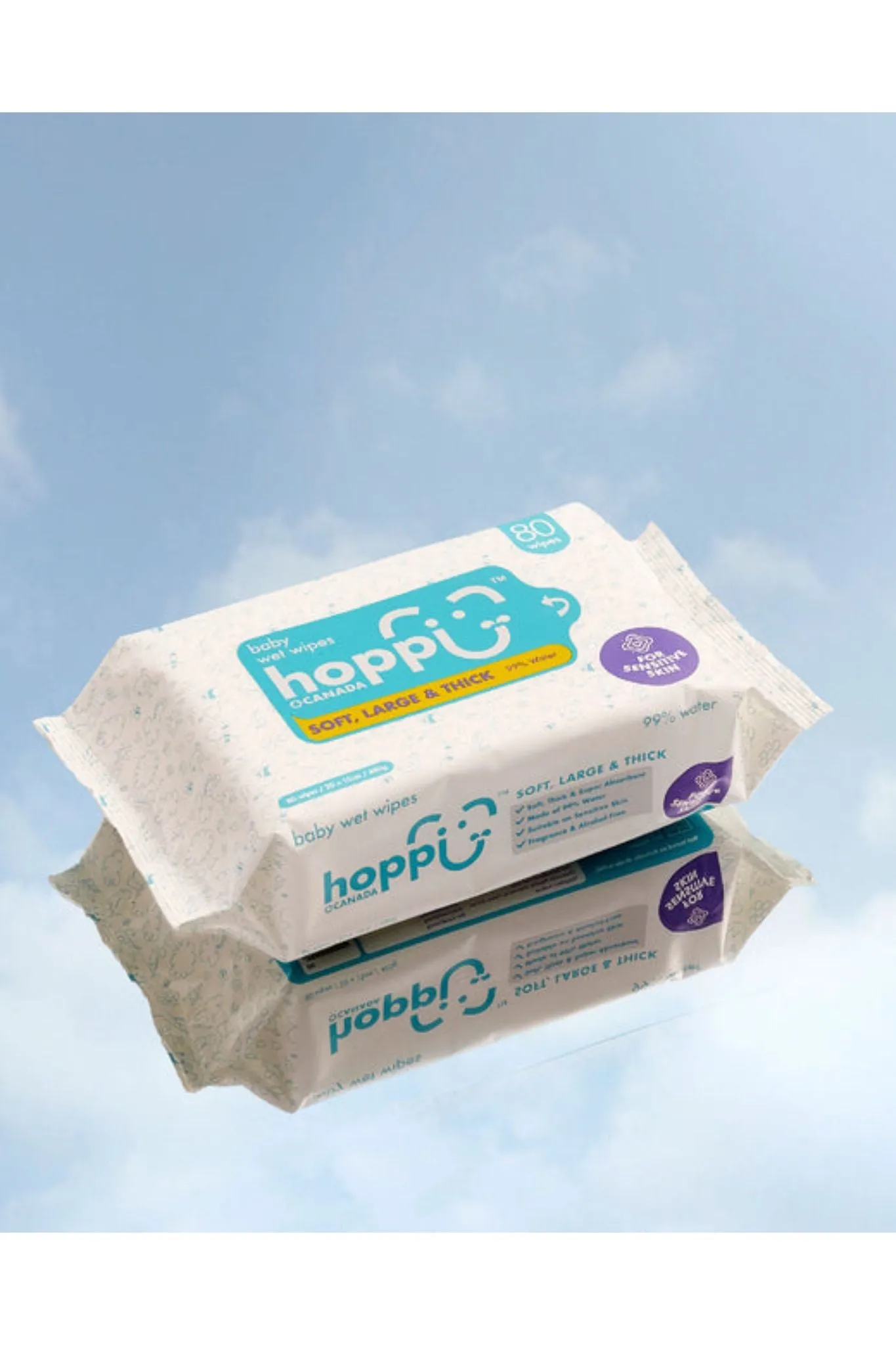 Hoppi Baby Wipes - 80 Pack X 3